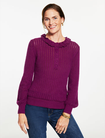 Ruffle Neck Henley Pullover