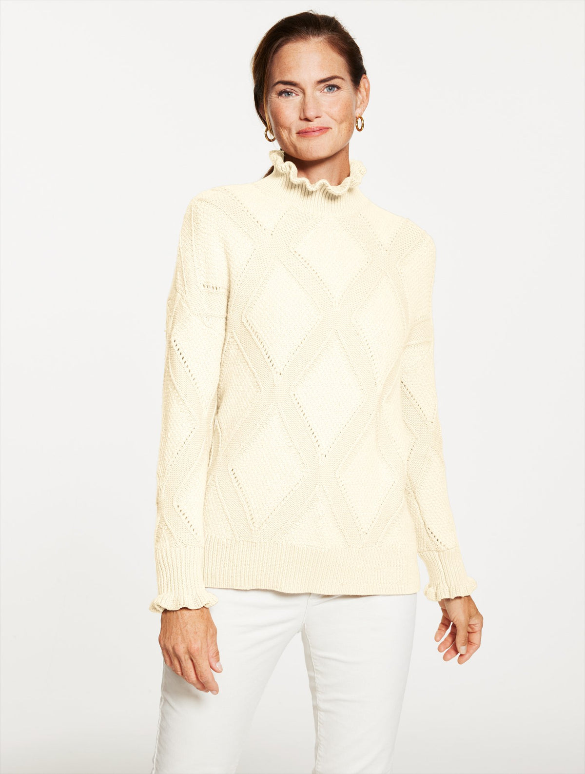 Ruffle Mockneck Sweater - Argyle