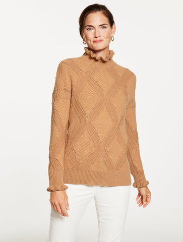 Ruffle Mockneck Sweater - Argyle
