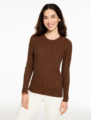Ribbed Pointelle Crewneck Sweater