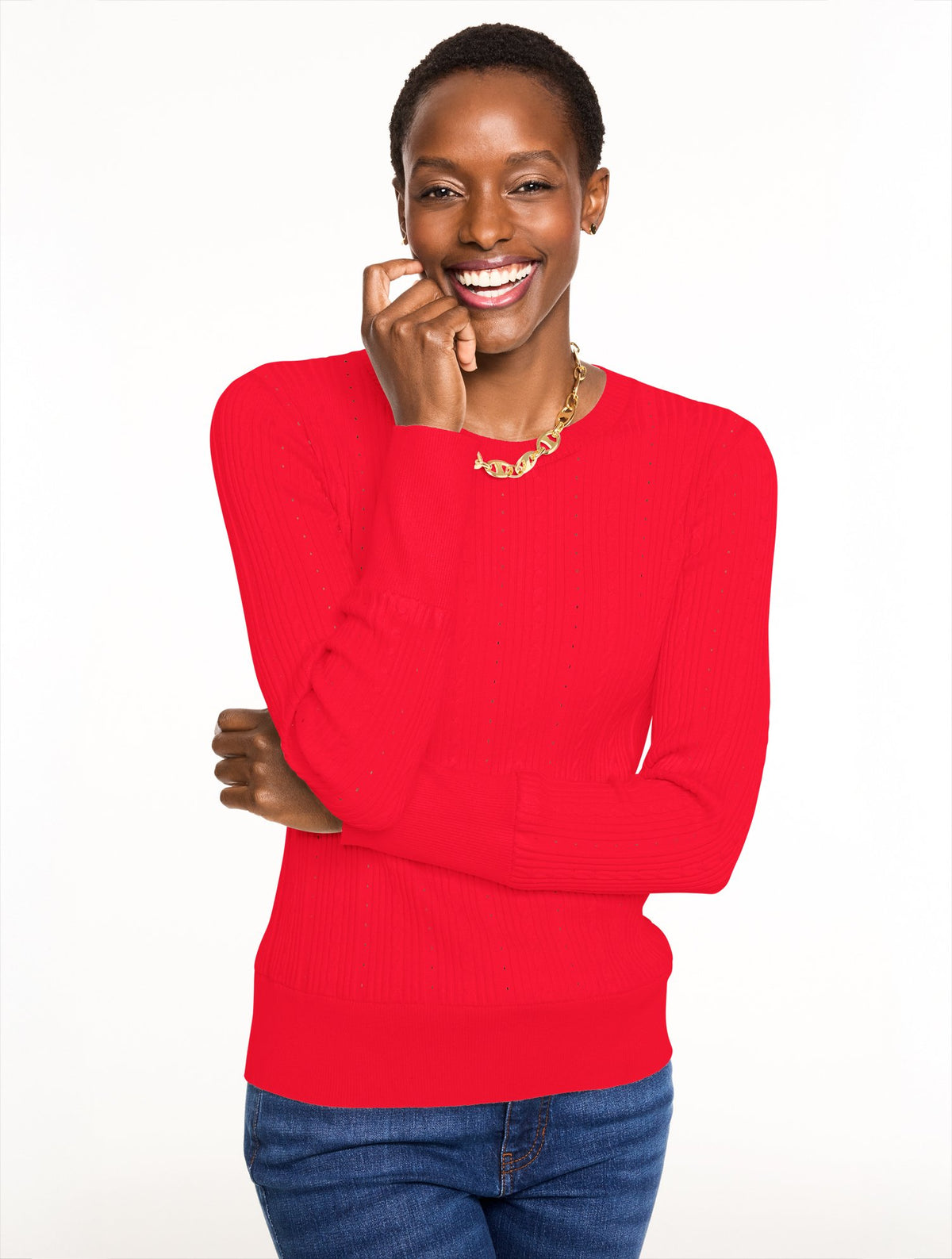 Ribbed Pointelle Crewneck Sweater