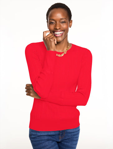 Ribbed Pointelle Crewneck Sweater