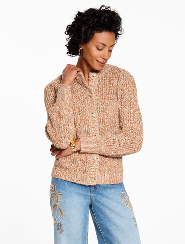 Shaker Stitch Crewneck Cardigan - Marled