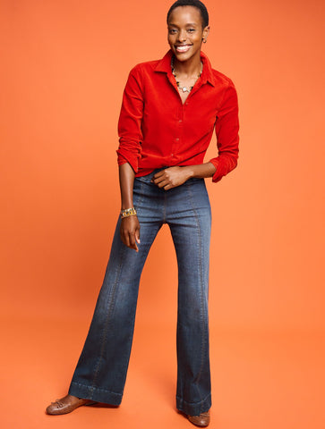 Flare Leg Pull-On Travel Jeans - Beekman Wash