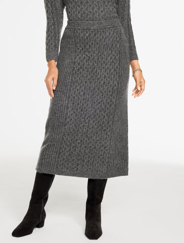 Mixed Cable Knit Midi Skirt
