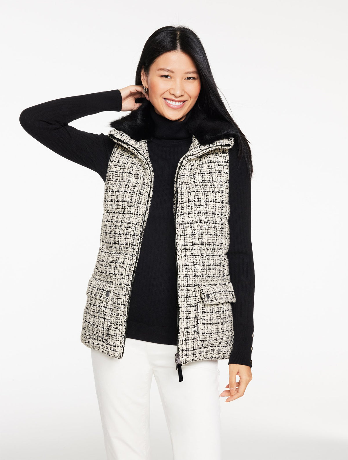Tweed Knit Puffer Vest
