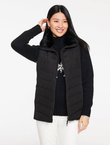 Faux Fur Collar Down Puffer Vest