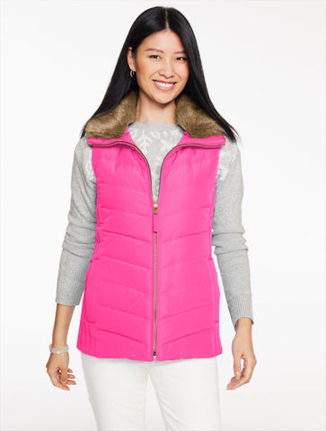 Faux Fur Collar Down Puffer Vest
