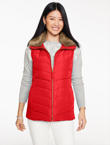 Faux Fur Collar Down Puffer Vest