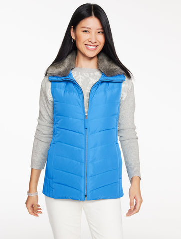 Faux Fur Collar Down Puffer Vest