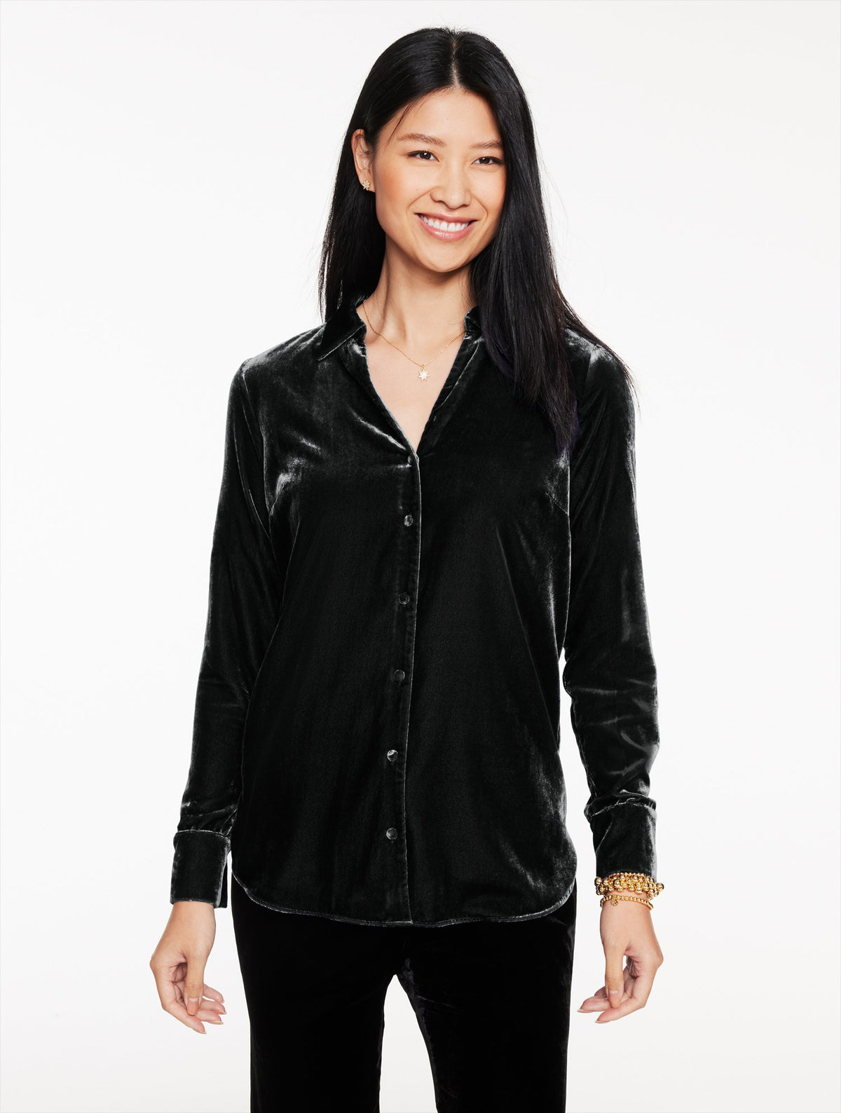 Velvet Button Front Shirt