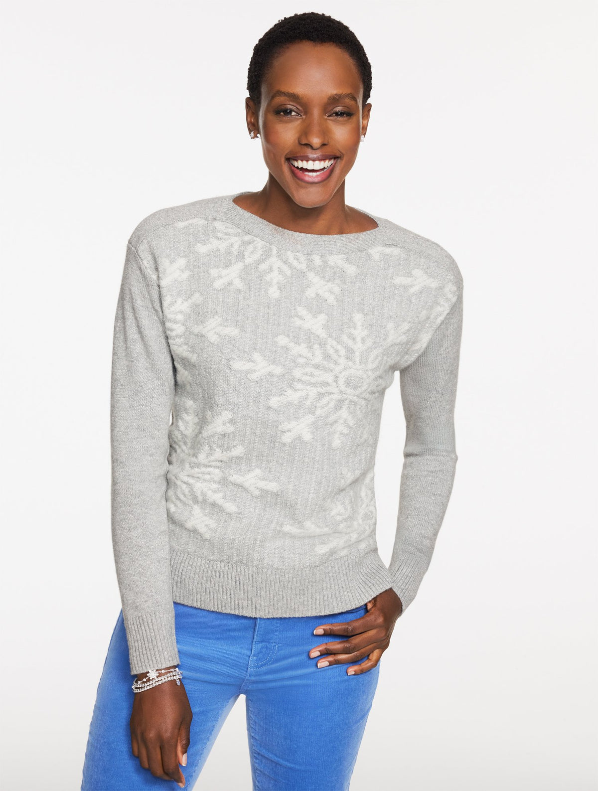 Bateau Neck Pullover - Sparkle Snowflake