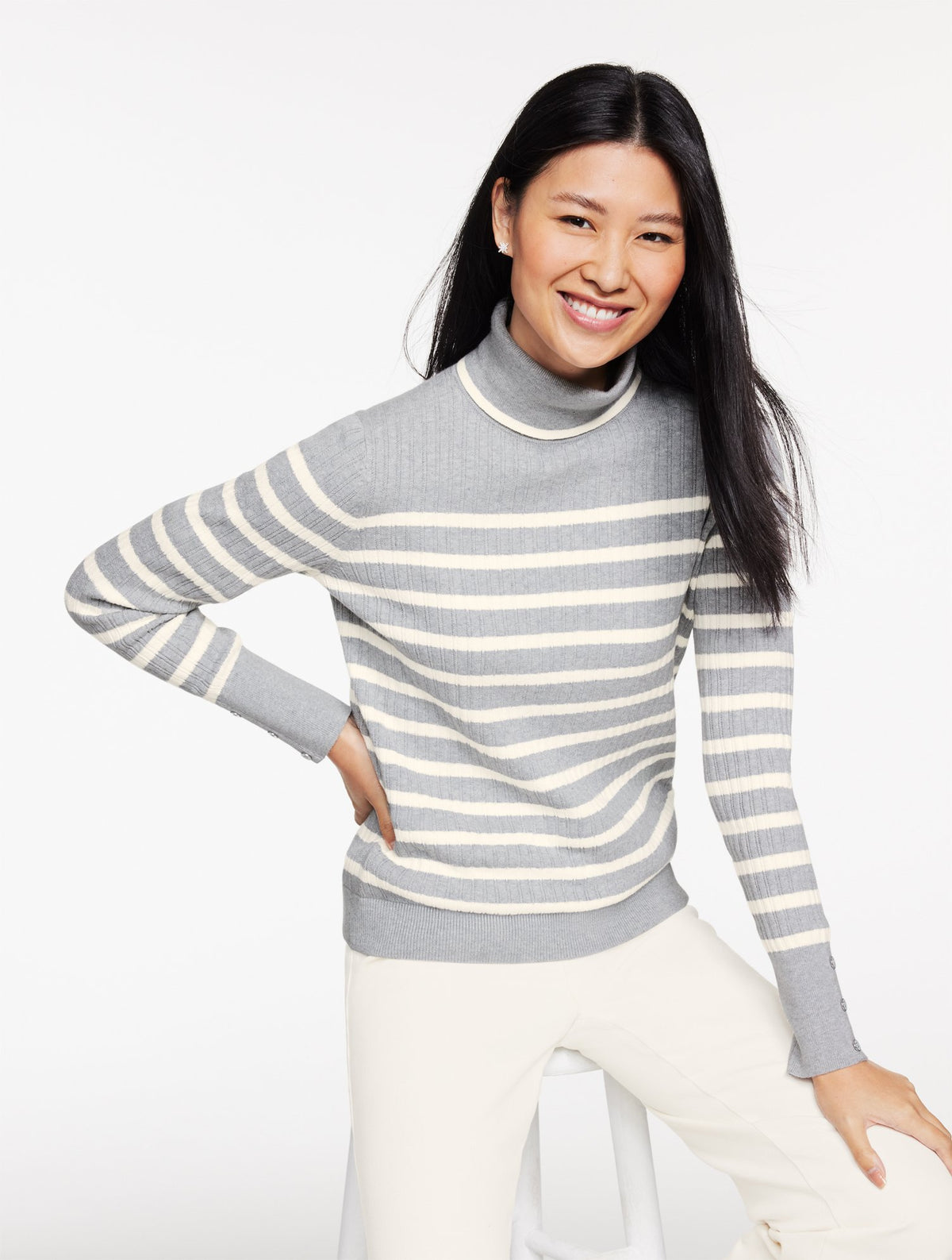 Ribbed Turtleneck Sweater - Stripe